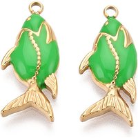 304 Stainless Steel Enamel Fish Pendant with 18K Gold Plating