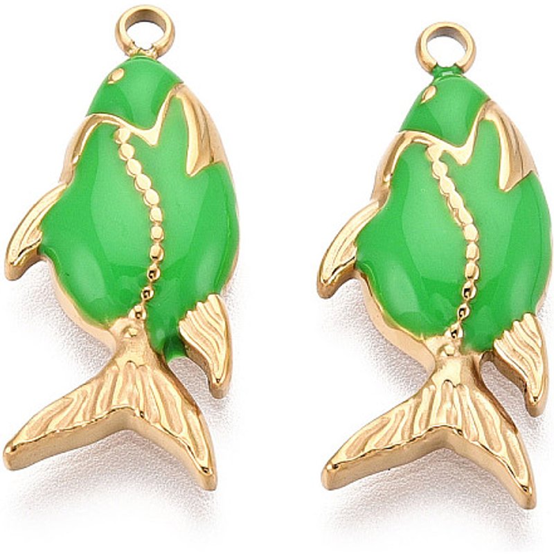 304 Stainless Steel Enamel Fish Pendant with 18K Gold Plating — Charms & Pendants