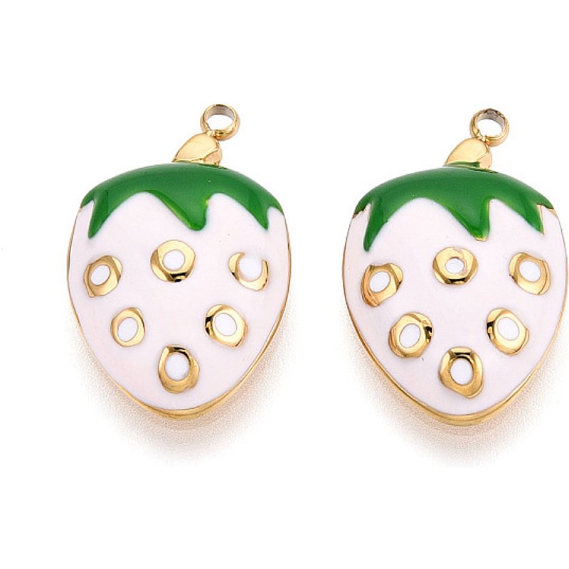 Pendentif en Émail de Fraise en Acier Inoxydable 304, Plaqué Or 18K — Breloques et pendentifs
