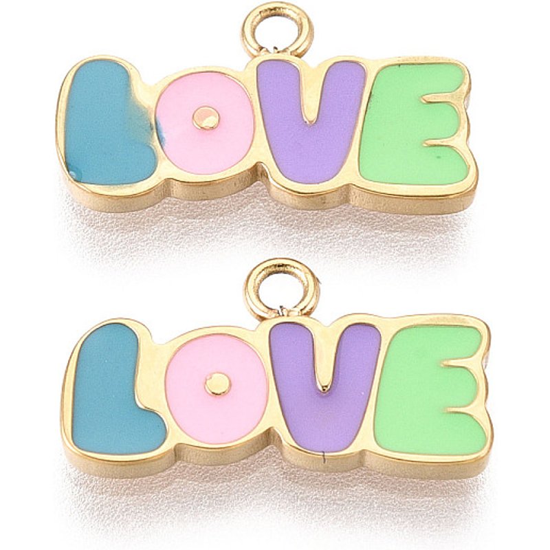 304 Stainless Steel Love Charms with 18K Gold Plating — Charms & Pendants