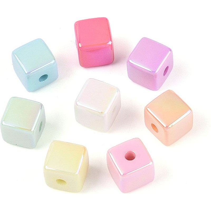 UV Plating Opaque Acrylic Cube Beads, Mixed Colors, 9mm — Jewelry Beads