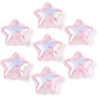 UV Plating Iridescent Acrylic Beads, Star with Bowknot & Tartan, Pink