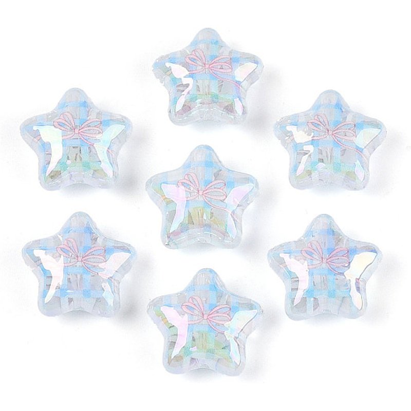 UV Plating Printed Transparent Acrylic Beads, Iridescent Star, Light Sky Blue — Jewelry Beads