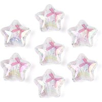 UV Plating Iridescent Acrylic Beads, Star with Bowknot, Pink