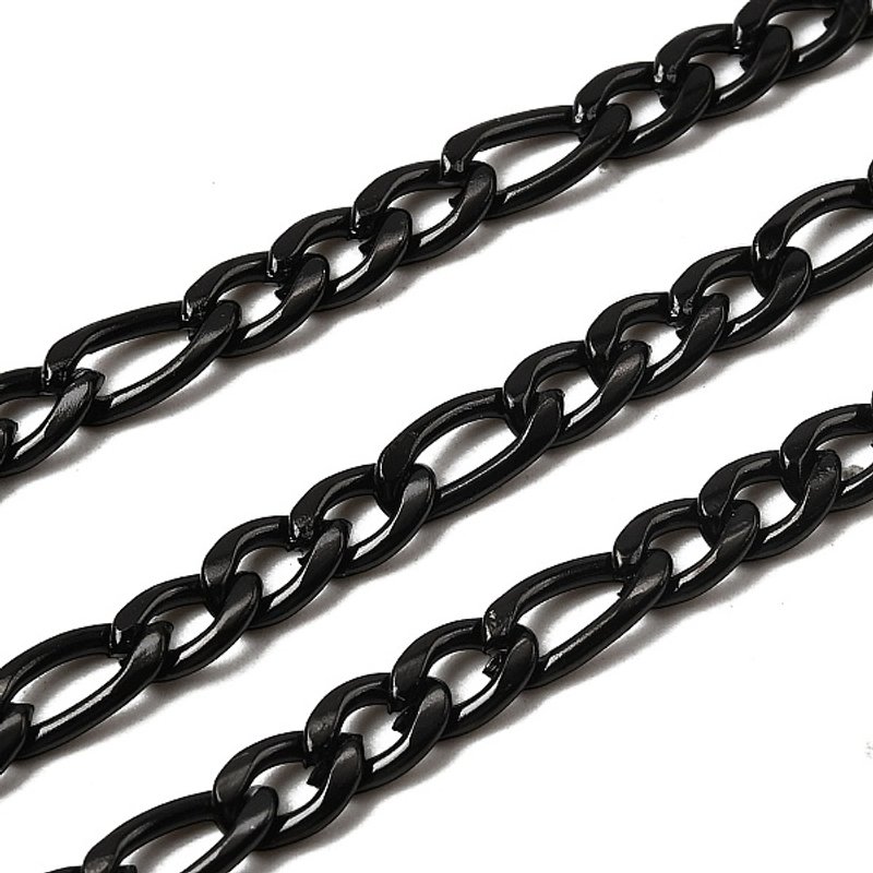 Chaînes Figaro en Acier Inoxydable 304, Non Soudées, Noires, 6.5-9x4x1.8mm — Chaînes, fils et cordons