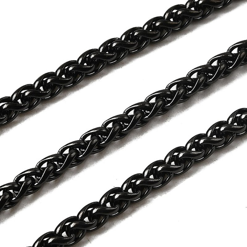 304 Stainless Steel Wheat Chains, Unwelded, Black, 3mm