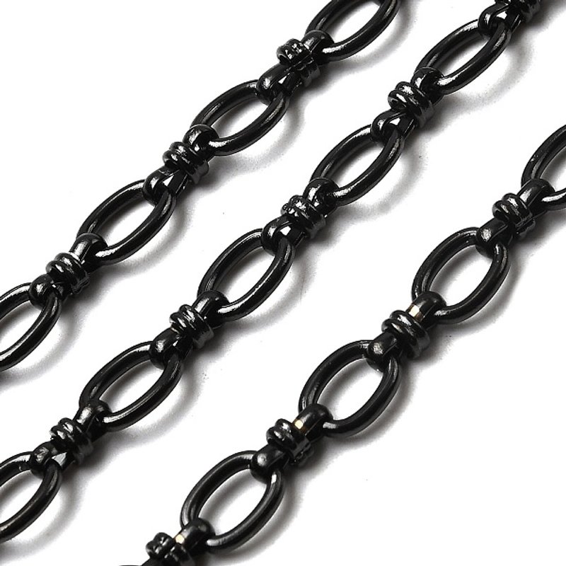 304 Stainless Steel Unwelded Oval Link Chains, Black, 9x7x1.5mm