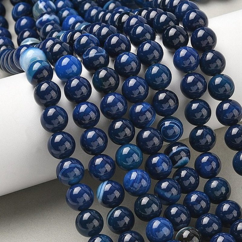 Natural Banded Agate Beads Strands, Blue, Round, Grade A, 10mm — Jewelry Beads
