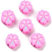 Handmade Polymer Clay Flower Beads, Pink, 10-11mm