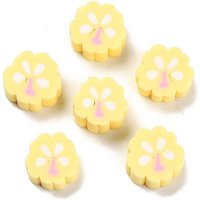Handmade Polymer Clay Flower Beads, Yellow, 10-11mm — Jewelry Beads