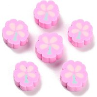 Handmade Polymer Clay Flower Beads, Pink, 10-11mm — Jewelry Beads