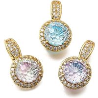 Brass Micro Pave Cubic Zirconia Flat Round Charms, 18K Gold Plated