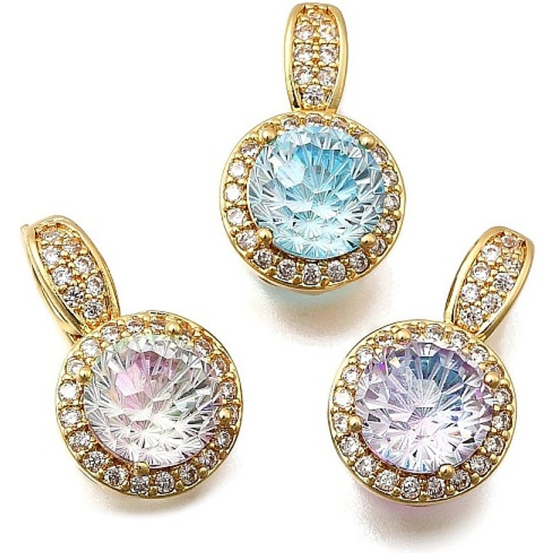 Brass Micro Pave Cubic Zirconia Flat Round Charms, 18K Gold Plated — Charms & Pendants