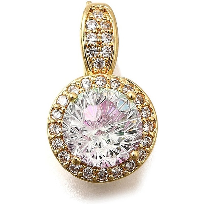 Brass Micro Pave Cubic Zirconia Flat Round Charms, 18K Gold Plated — Charms & Pendants