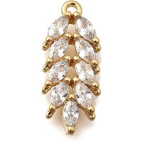 Brass Micro Pave Cubic Zirconia Leaf Charms, 18K Gold Plated