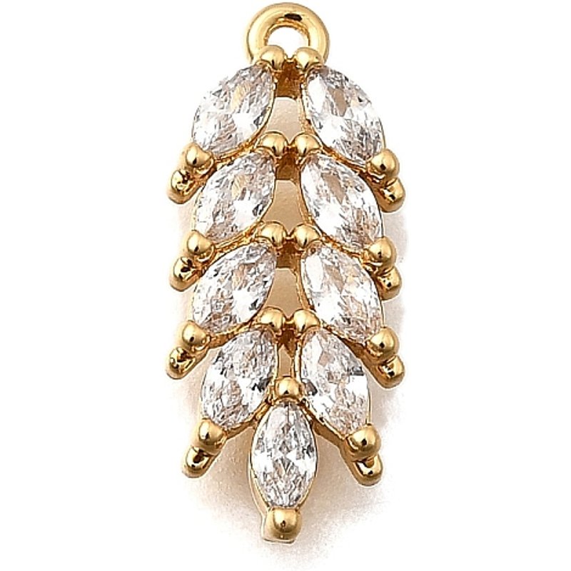 Brass Micro Pave Cubic Zirconia Leaf Charms, 18K Gold Plated — Charms & Pendants