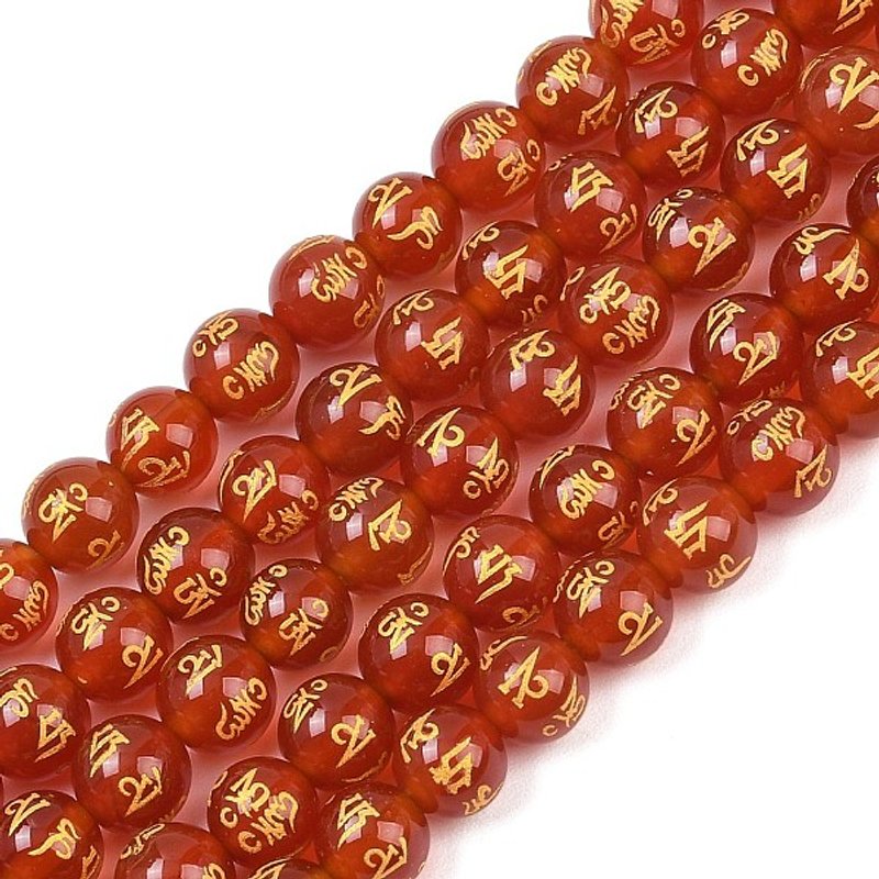 Natural Agate Beads Strands, Om Mani Padme Hum, Round, Dyed, 6mm — Jewelry Beads