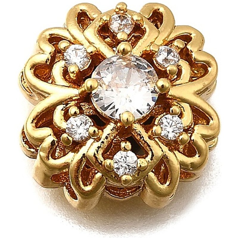 Brass Pave Cubic Zirconia Flower Multi-strand Links, 18K Gold Plated — Jewelry Findings