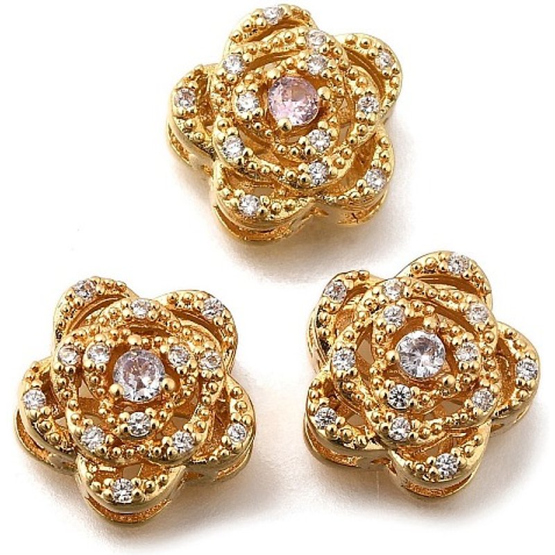 Liens Multi-brins Fleur en Zircon Cubique Pave en Laiton - Plaqué Or 18K — Accessoires pour bijoux