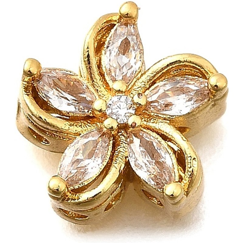 Liens Multibrins en Laiton Pave de Zircon Cubique, Fleur, Plaqué Or 18K — Accessoires pour bijoux