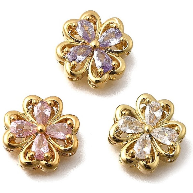 Liens multi-brins en laiton avec zircon cubique pavé - trèfle, plaqué or 18K — Accessoires pour bijoux