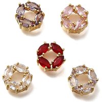 Brass Micro Pave Cubic Zirconia Flower Beads, 18K Gold Plated
