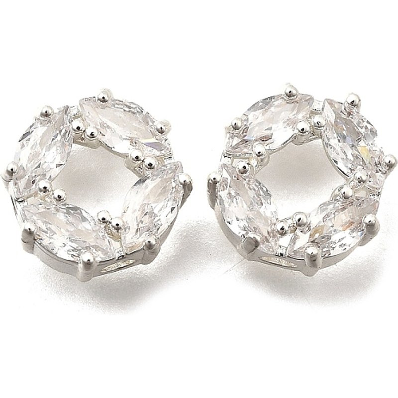 Brass Micro Pave Cubic Zirconia Flower Beads, Silver, Clear — Jewelry Beads