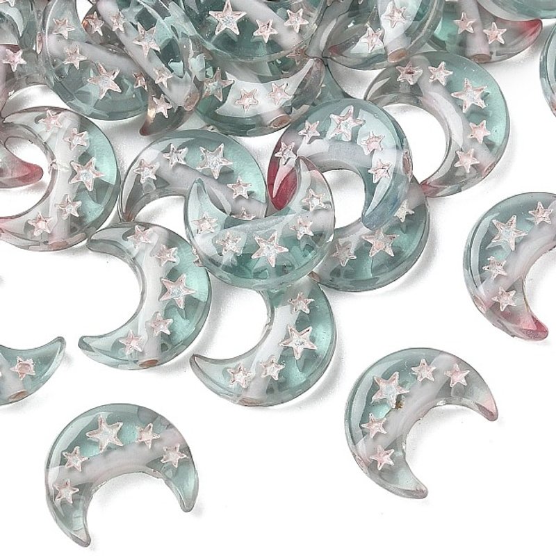 Transparent Resin Moon and Star Beads with Enamel, Green — Jewelry Beads