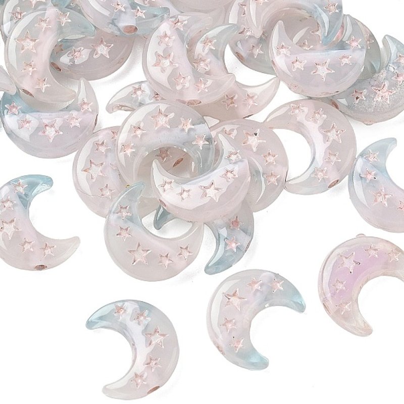 Transparent Resin Beads, Moon with Star, Misty Rose — Jewelry Beads