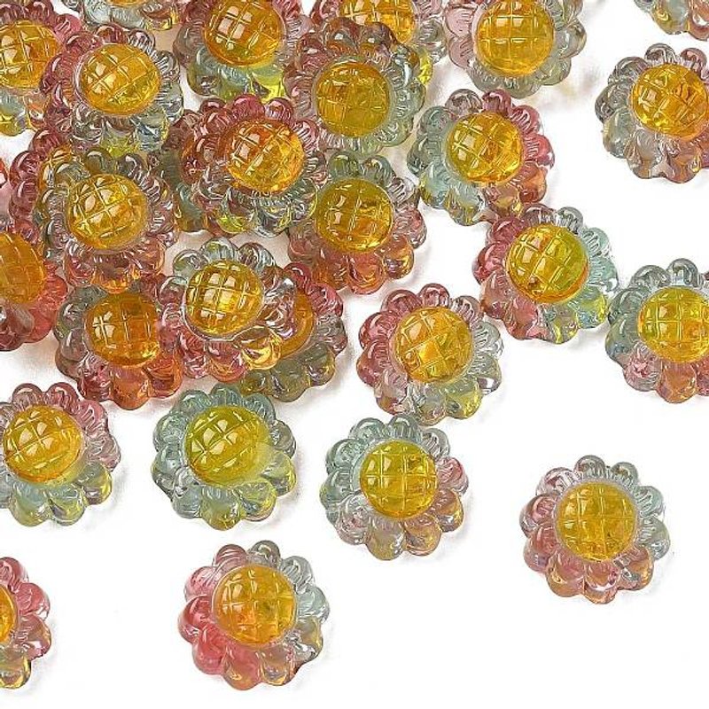 Translucent Resin Beads, Sunflower, Two Tone, Red, 12x6mm — Jewelry Beads