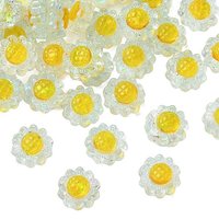 Translucent Resin Beads, Sunflower, Two Tone, Hologram, Green