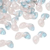 Transparent Resin Bowknot Beads with Luck Word, Blue, Hologram