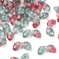 Transparent Resin Bowknot Beads with Luck Word, Red Hologram — Jewelry Beads