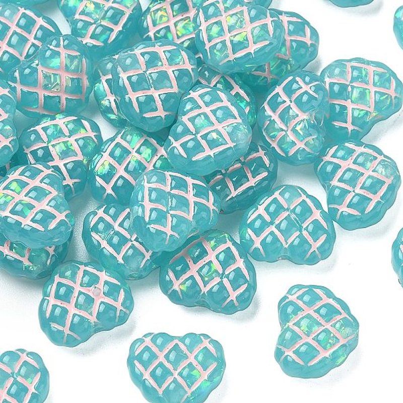 Translucent Resin Heart Beads with Tartan and Hologram, Green — Jewelry Beads