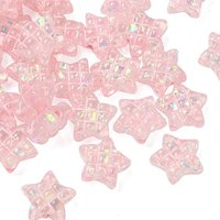 Translucent Resin Star Beads with Tartan and Hologram, Pink — Jewelry Beads