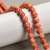 Synthetic Turquoise Beads Strands, Round, Dyed, Coral, 7.5-8mm
