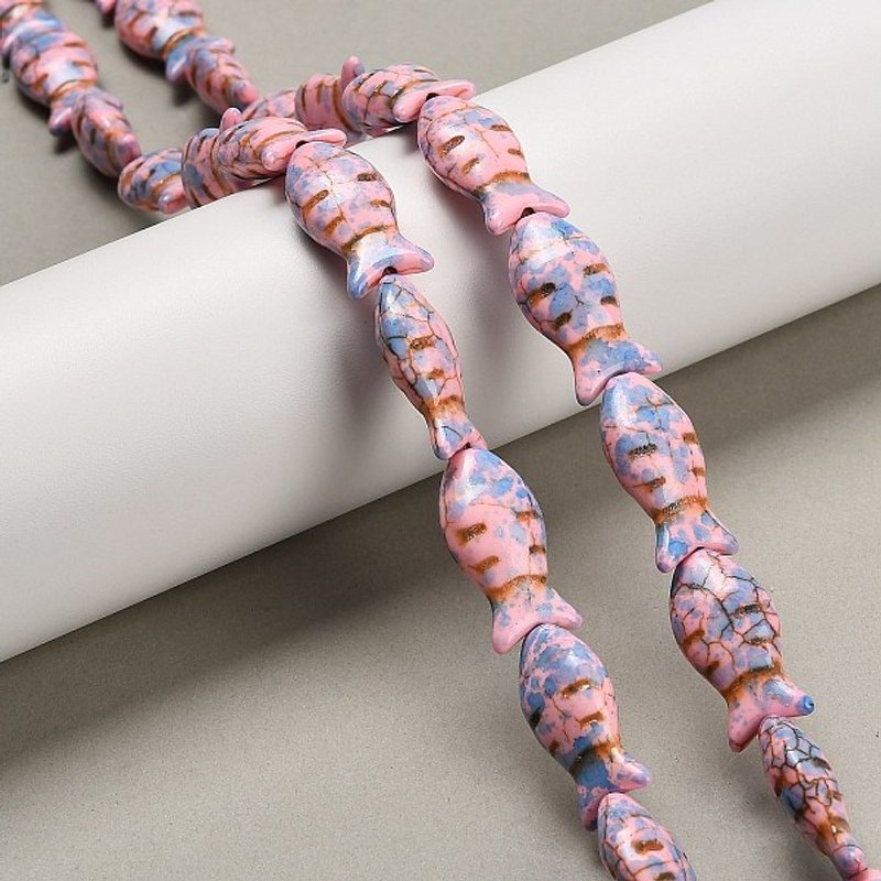 Synthetic Turquoise Beads Strands, Fish, Dyed, Pink, 15.16 — Jewelry Beads