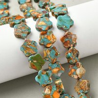 Dyed Synthetic Imperial Jasper Beads Strands, Yellow Flower, 29pcs