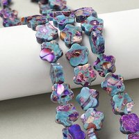Fil de perles en jaspe impérial synthétique teinté, fleur, violet