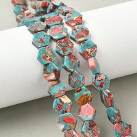 Brins de perles en jaspe impérial synthétique teinté, hexagone, rouge
