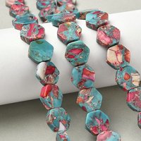 Brins de perles en jaspe impérial synthétique teinté, hexagone, rouge
