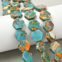 Fil de perles en jaspe impérial synthétique teinté, hexagonales, jaunes — Perles à bijoux