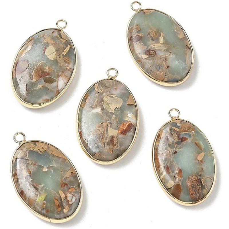 Pendentifs en jaspe impérial synthétique teinté, charms ovales avec supports en laiton — Breloques et pendentifs