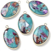 Dyed Synthetic Imperial Jasper Oval Charms with Brass Settings