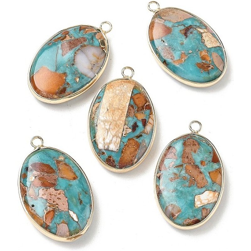 Dyed Synthetic Imperial Jasper Oval Charms with Brass Settings — Charms & Pendants