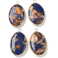 Dyed Synthetic Imperial Jasper Oval Charms with Brass Settings