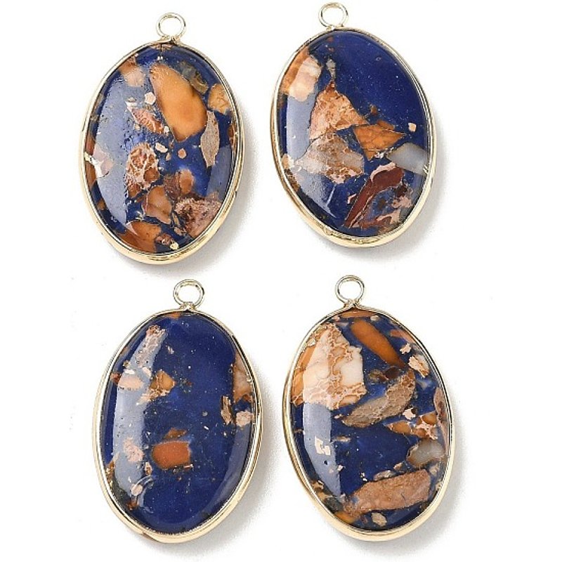 Dyed Synthetic Imperial Jasper Oval Charms with Brass Settings — Charms & Pendants