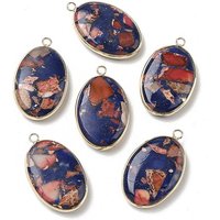 Dyed Synthetic Imperial Jasper Oval Charms with Brass Settings