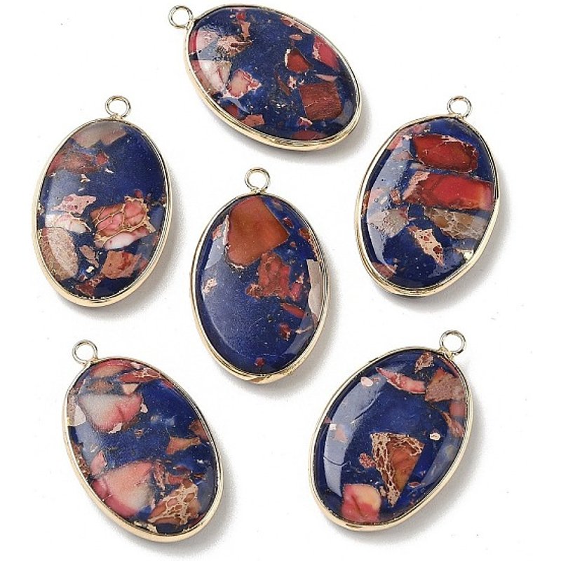 Dyed Synthetic Imperial Jasper Oval Charms with Brass Settings — Charms & Pendants