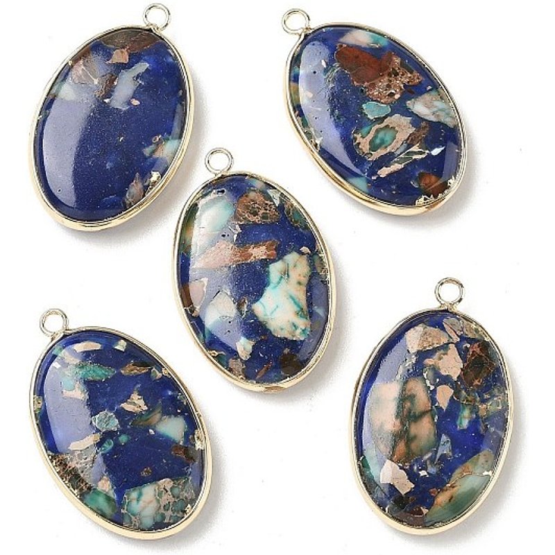Dyed Synthetic Imperial Jasper Oval Charms with Brass Settings — Charms & Pendants